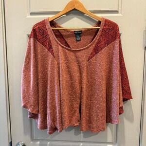 Wet Seal Boho Lace Back Dolman Sleeve Top Rust Size L